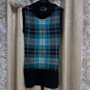 Sweater DressTeal and Black Plaid Cowl Neck Sweater